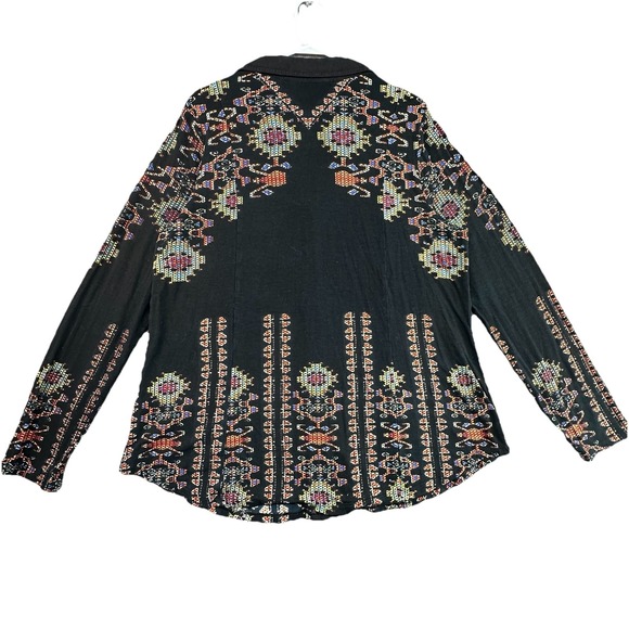 Soft Surroundings XL Black Boho Geometric Button Front Blouse Top - Picture 3 of 9